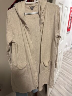 aerie Open-Front Hooded Cardigan - Light Beige
